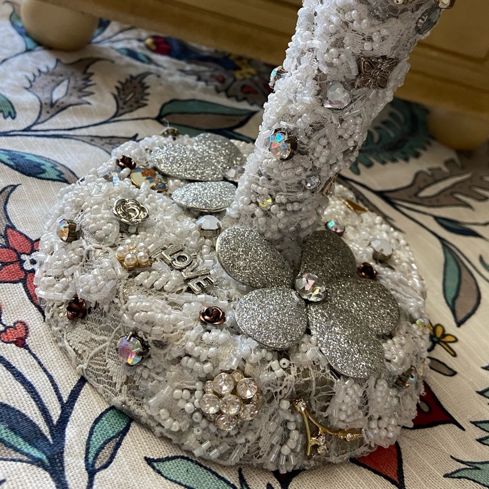 Beautifully Embellished Standing Tabletop Antique Mirror - Picture 10 of 14